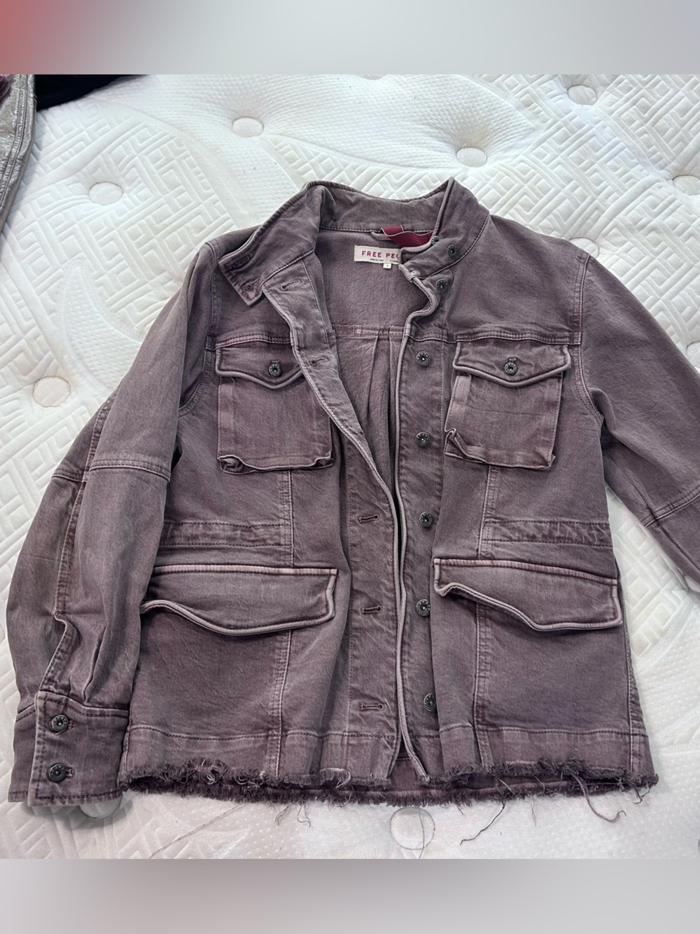 Free People Plum Utility Jacket with Frayed Hem